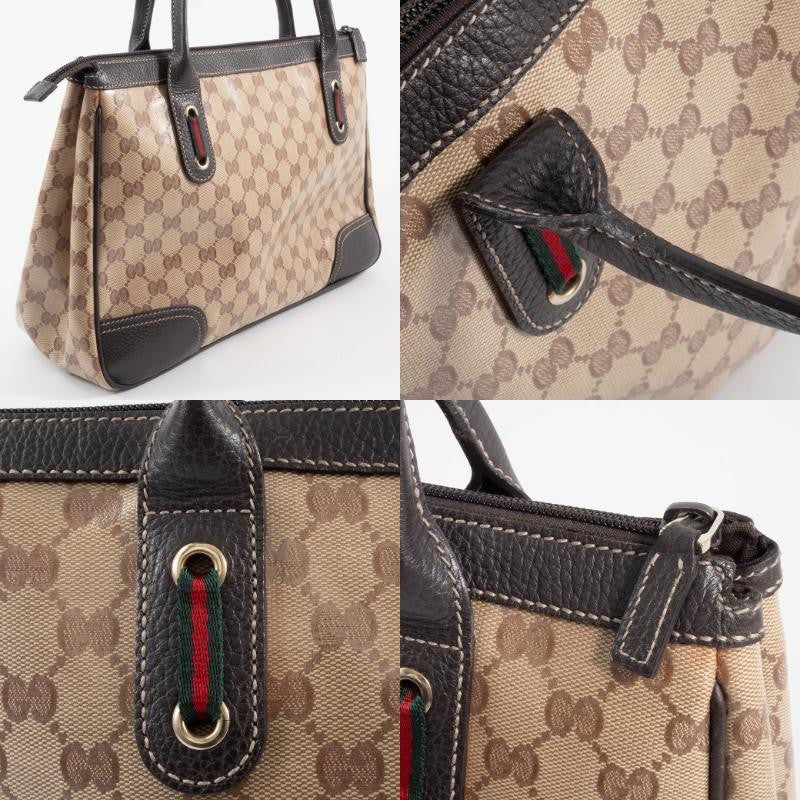 GUCCI GG Crystal Shoulder Tote Bag Sherry Line Web Beige Brown 293599 Preowned14