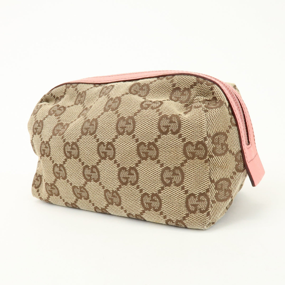 GUCCI GG Monogram Canvas Leather Cosmetic Pouch Beige Pink 29595 Preowned Auth2