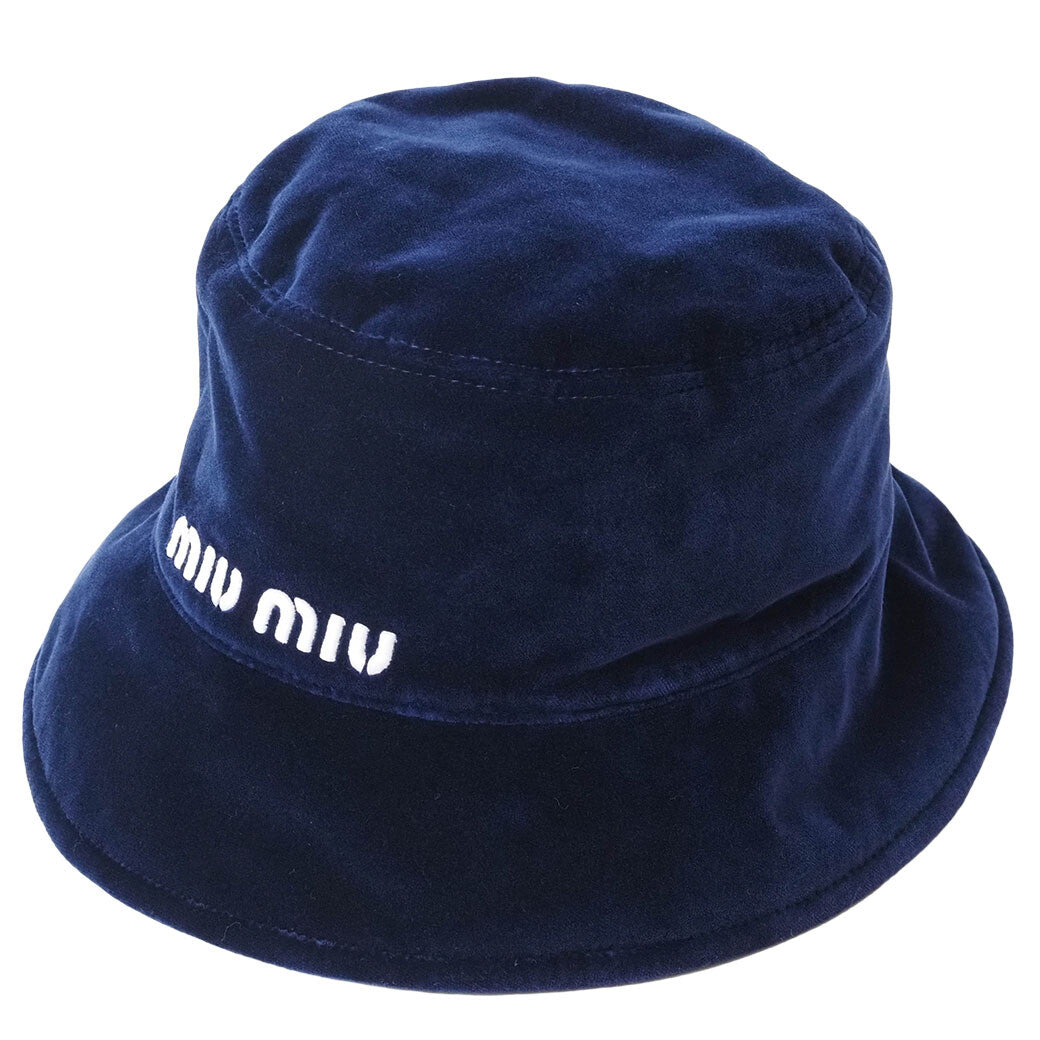 Auth Miu Miu Bucket Hat Navy 5HC196 Women's M (58) Velvet Velour Cotton Reuse0