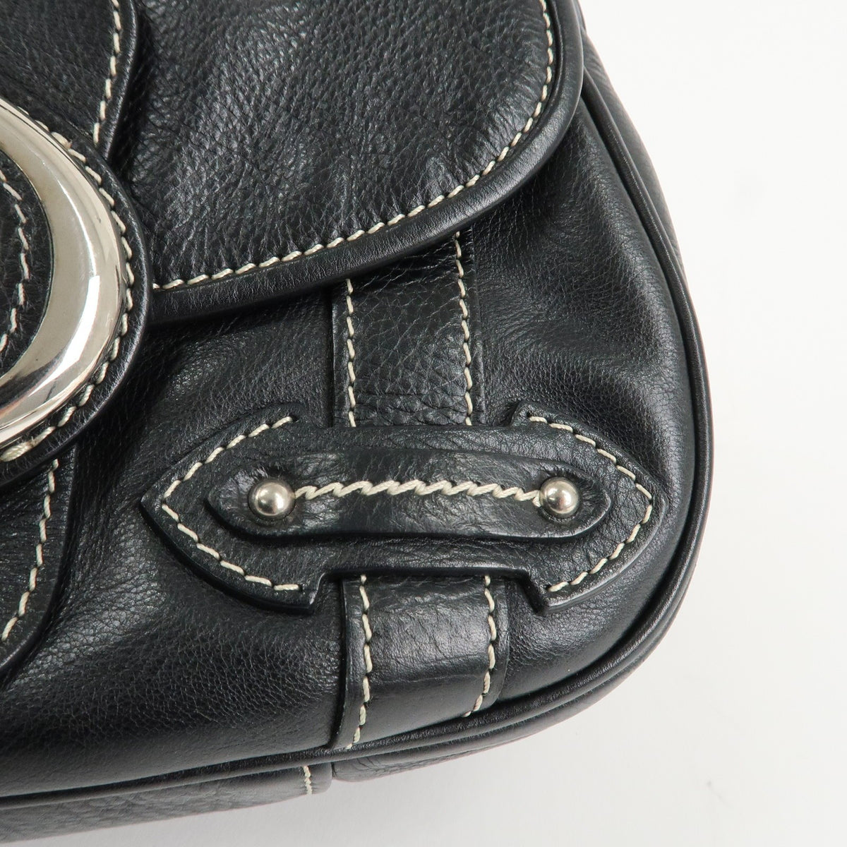 Christian Dior CD Logo Shoulder Bag Black Leather Womens Handbag Preowned Auth16