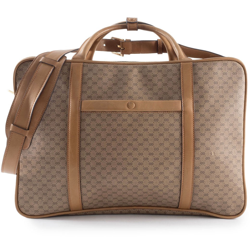 GUCCI Old Gucci Micro GG PVC Boston Bag Travel Beige Brown Vintage Preowned0