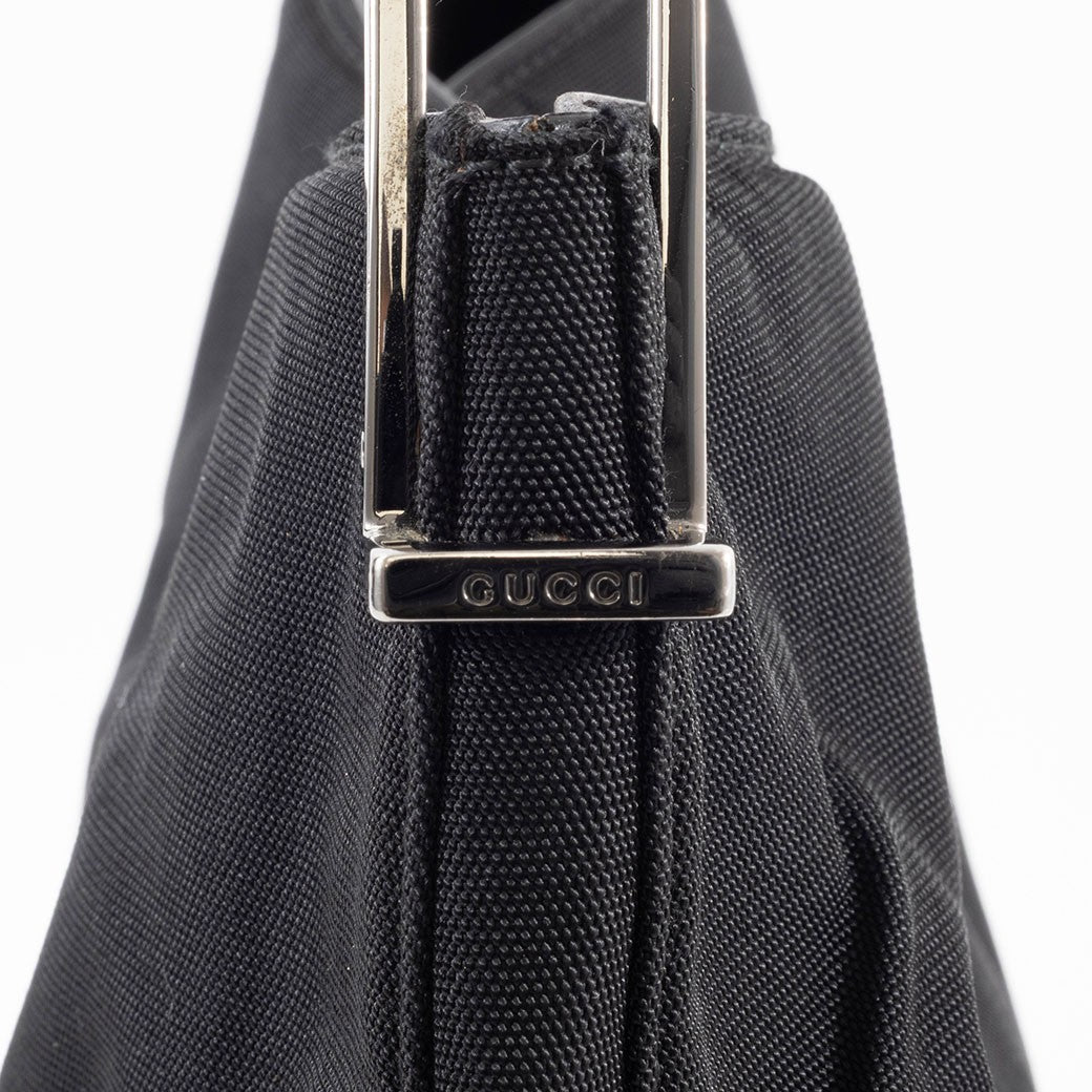 GUCCI Hobo Shoulder Bag Black Nylon Leather A4 Size 001.3166 Preowned Auth12