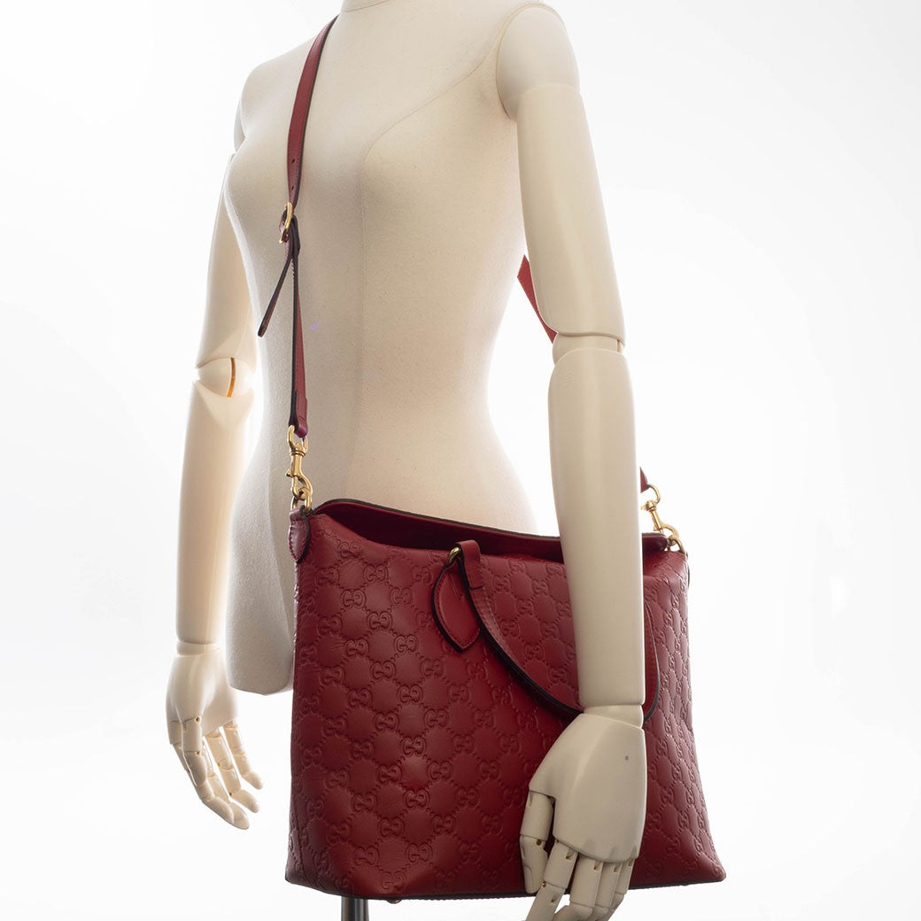 GUCCI Guccissima Leather Convertible Crossbody Shoulder Bag Tote Red Preowned14