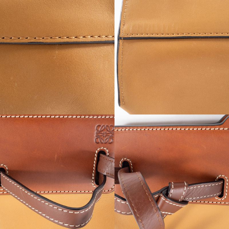 LOEWE Lazo Tote Bag Camel Brown Leather Large A4 Shoulder Bag Preowned Auth18