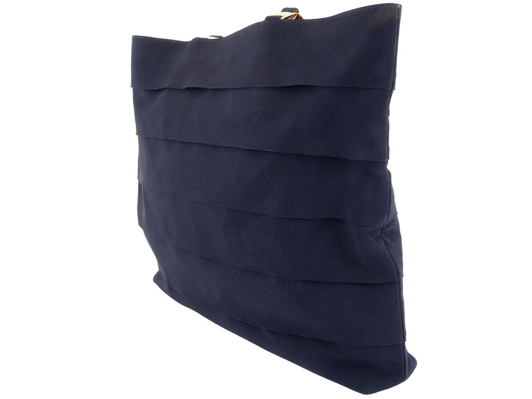 Ferragamo Vara Ribbon Tote Bag Navy Nylon Women Shoulder Tote Bag Preowned Auth1
