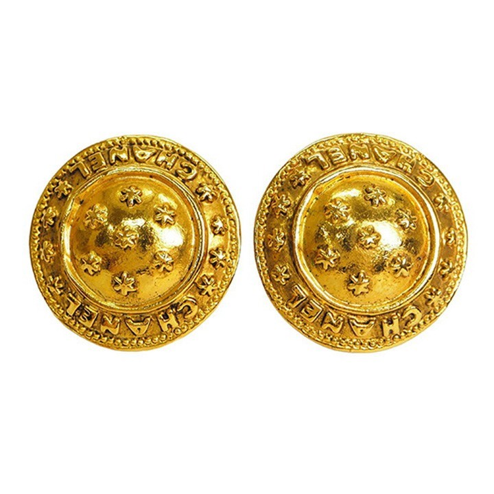 CHANEL Vintage Star Earrings Gold Ladies Star Round Round Reuse Used Preowned0