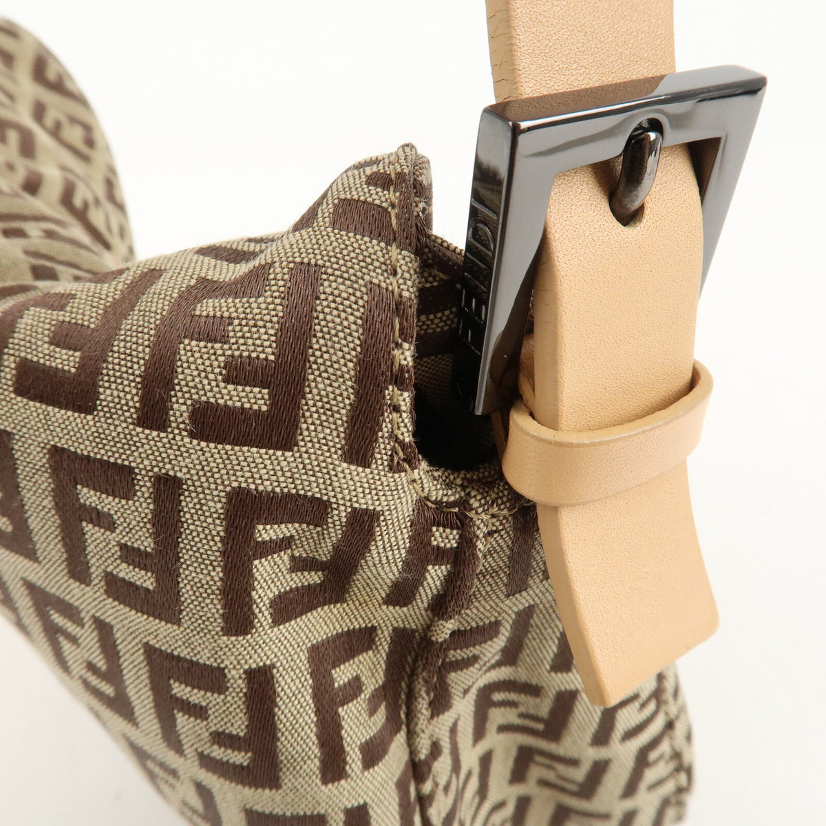 FENDI Zucchino Canvas Womens Shoulder Bag Beige Leather 8BR003 Preowned Auth9