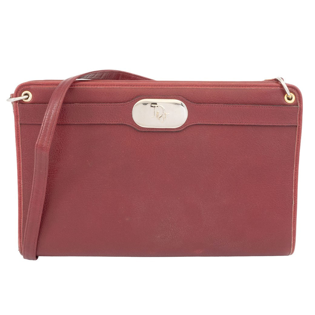 Christian Dior Womens Shoulder Bag Bordeaux Leather Vintage Preowned Auth0