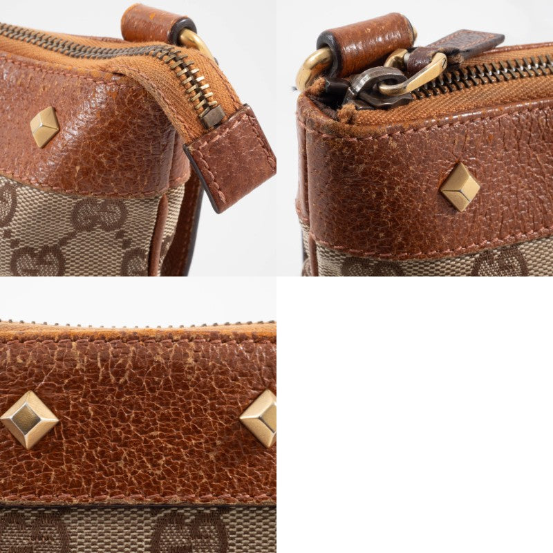 GUCCI GG Canvas Studded Beige Brown Crossbody Shoulder Bag 120894 Preowned Auth12