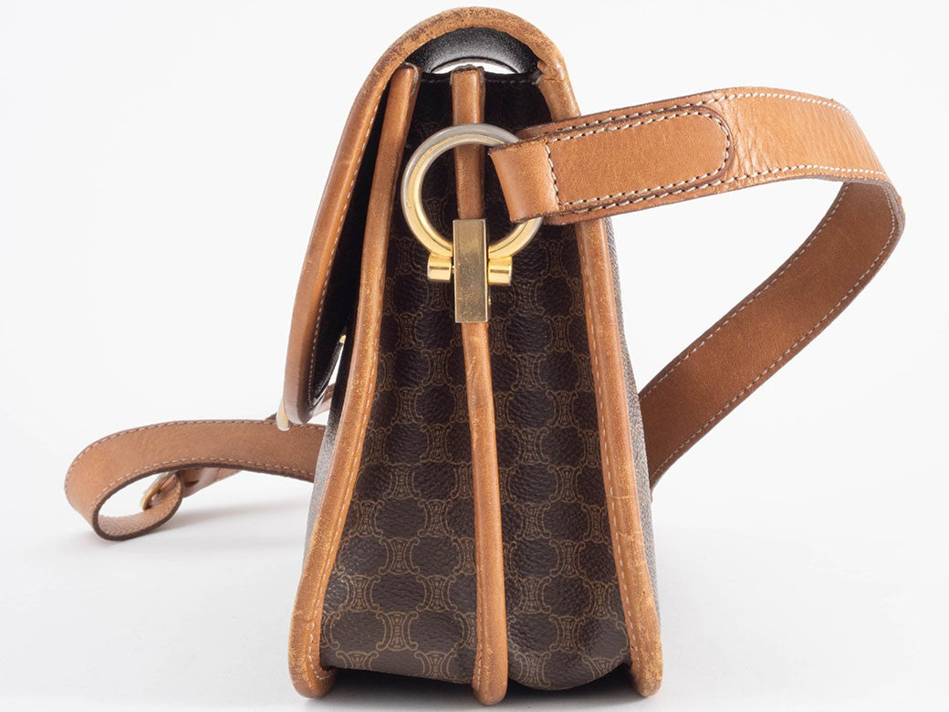 CELINE Macadam Flap Crossbody Shoulder Bag Womens Brown M08 Preowned Auth6