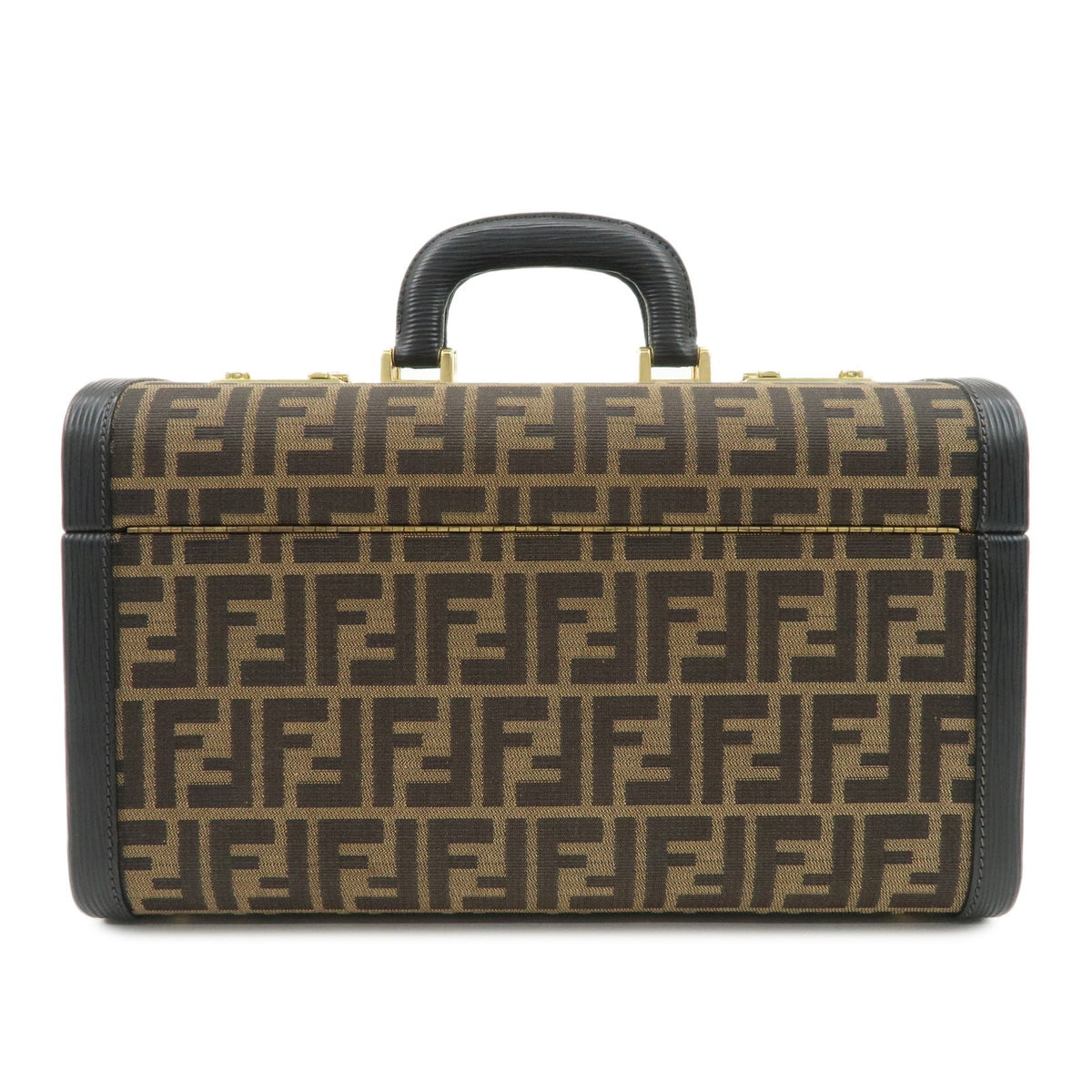 FENDI Zucca Canvas Leather Vanity Bag Makeup Box Brown Black Authentic Used F/S0