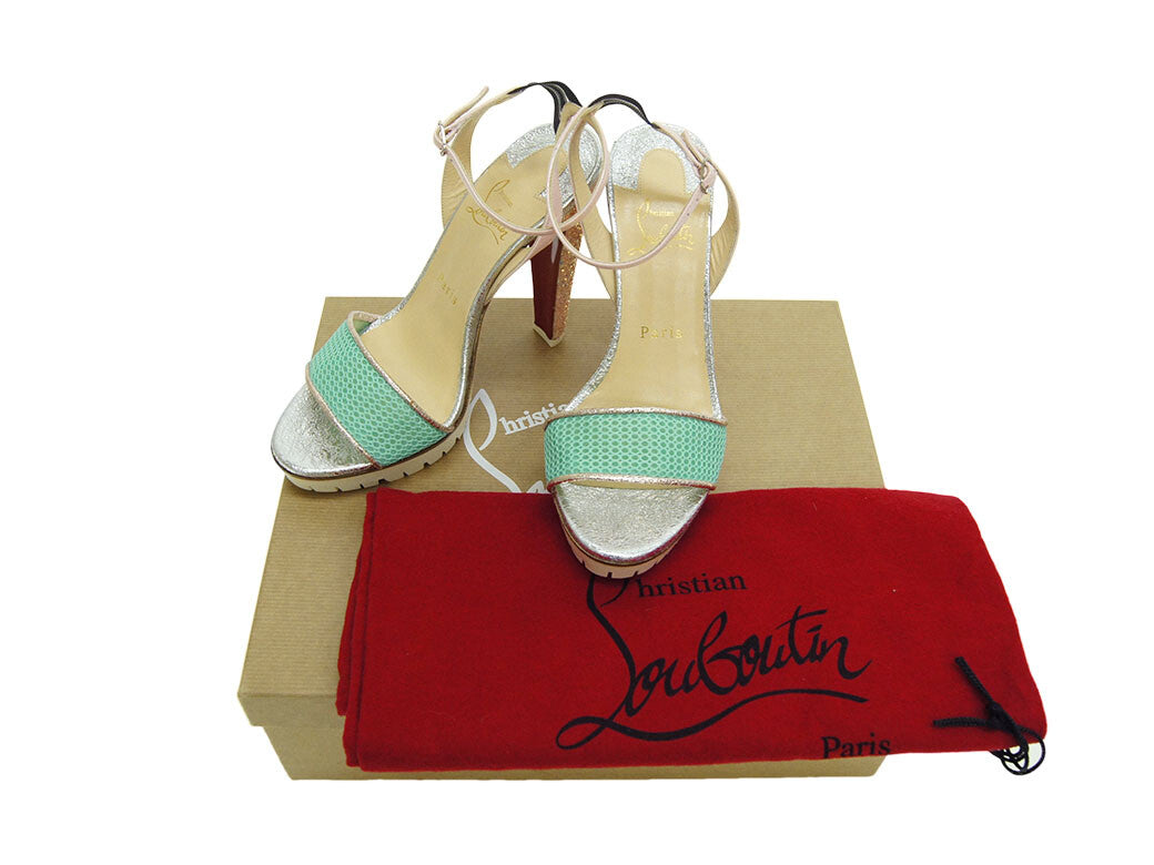 Christian Louboutin Platform Sandals Silver Green Women's 37.5 Reuse Used Preow9
