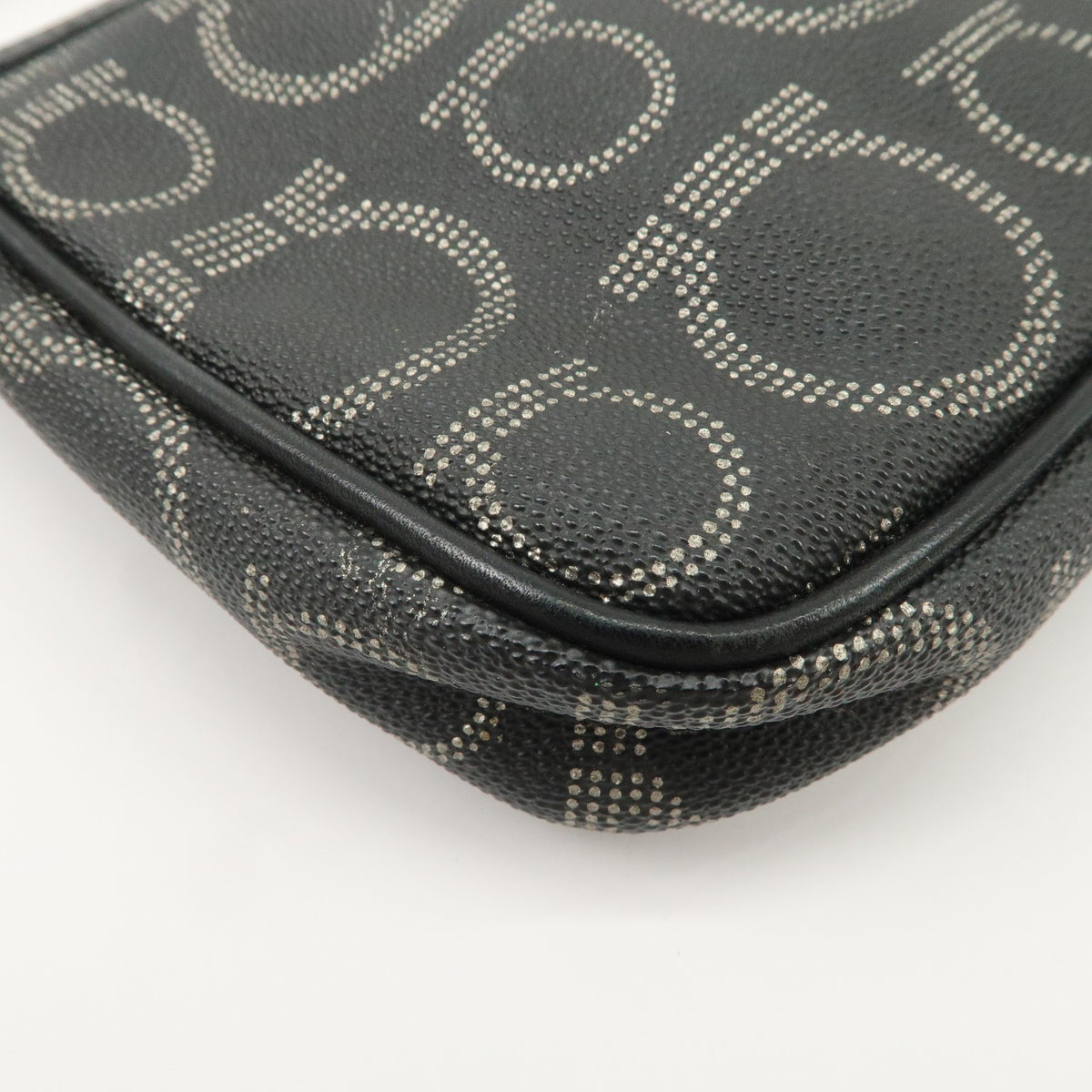 Ferragamo Gancini PVC Accessary Pouch Hand Bag Black Authentic Used F/S11